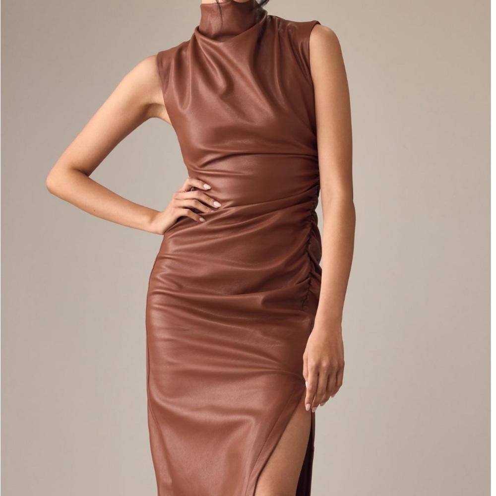Anthropologie Maya Ruched Cowl Neck Dress Faux Leather size 6